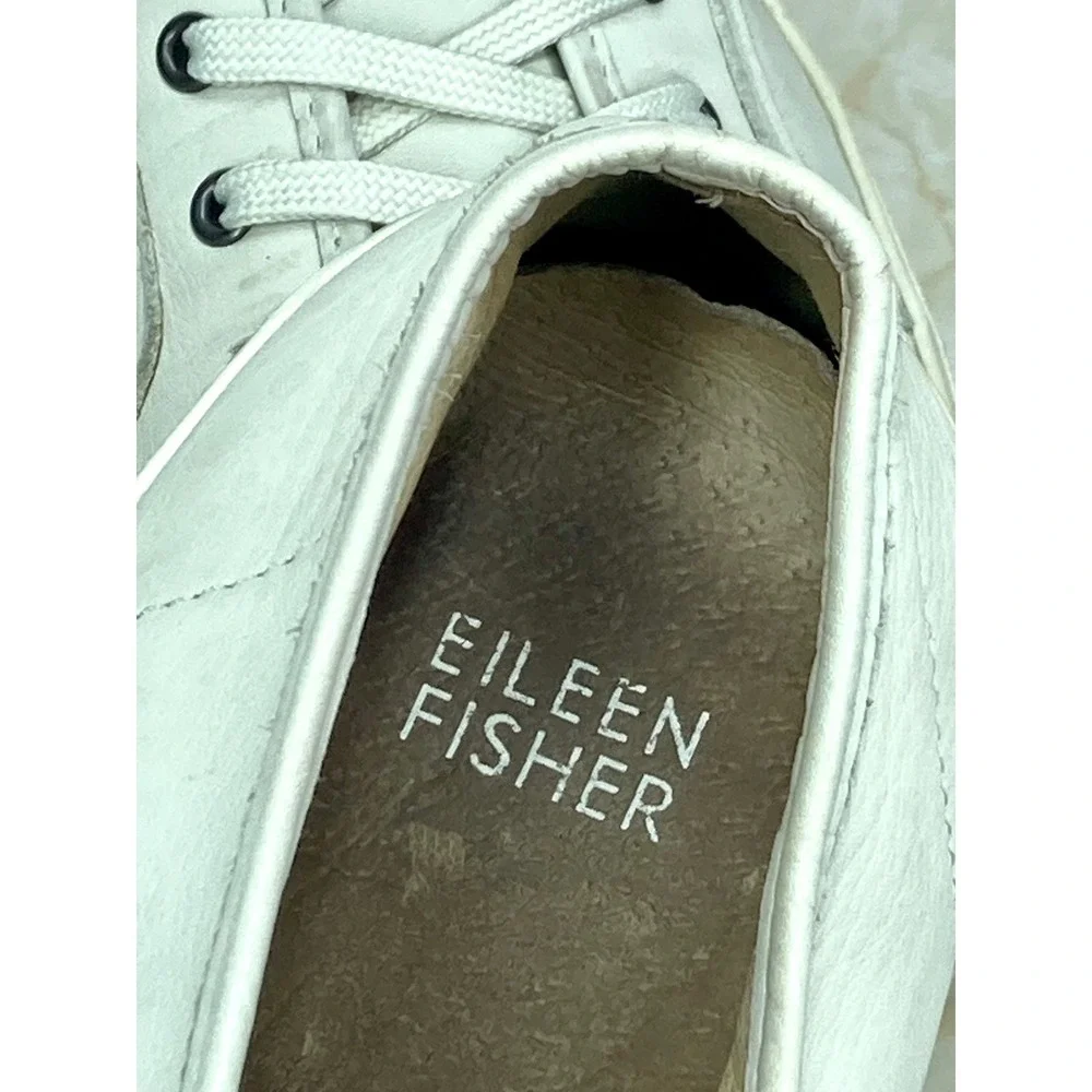 Eileen Fisher Leather Low Top Shoes Womens Sz 10 Cream Lace Up Comfort Sneakers